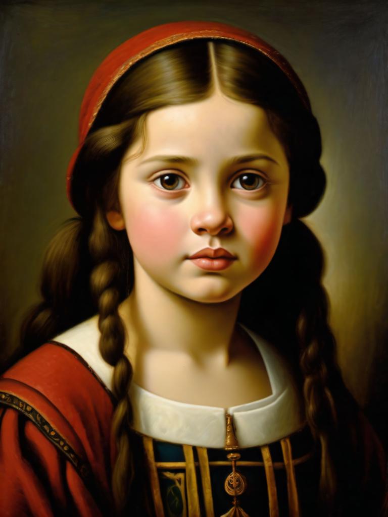 Pittura ad olio,Pittura ad olio, Persone, ragazza europea medievale, ritratto, 1 ragazza, assolo, treccia