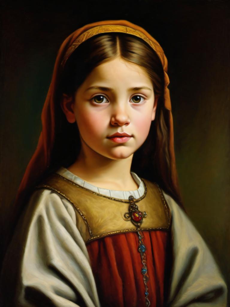 Oil Painting,Oil Painting, People, medieval european girl, portrait, 1girl, solo, realistic, brown hair