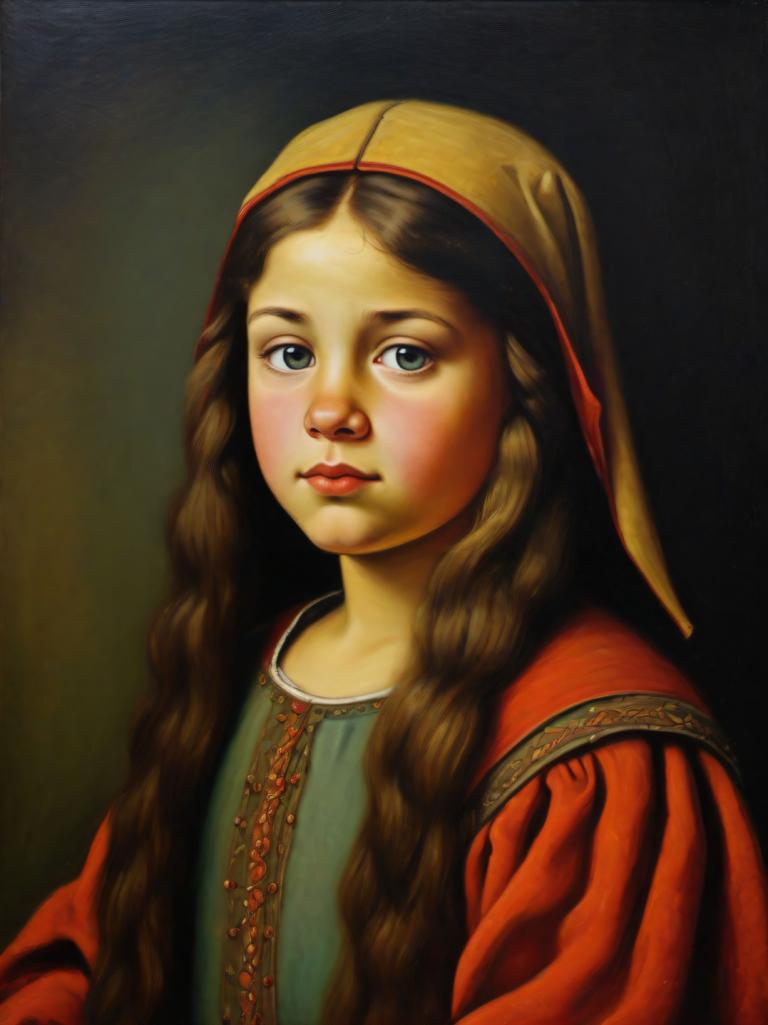 Pittura ad olio,Pittura ad olio, Persone, ragazza europea medievale, ritratto, 1 ragazza, assolo, realistico