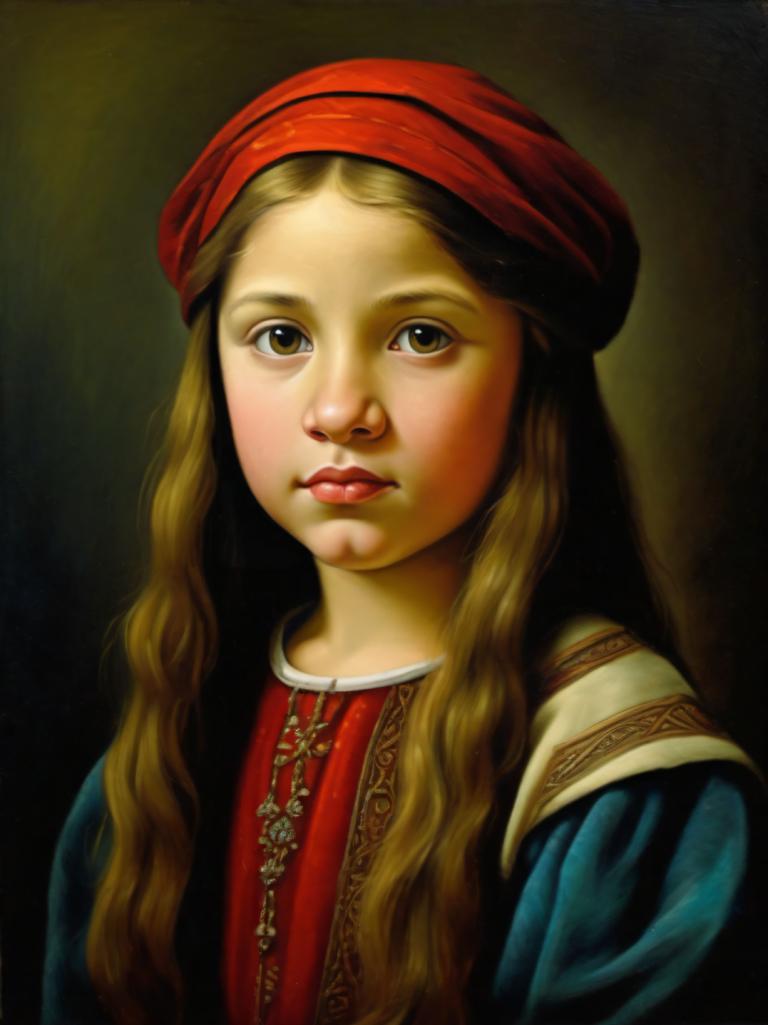 Oil Painting,Oil Painting, People, medieval european girl, portrait, 1girl, solo, long hair, fine art parody