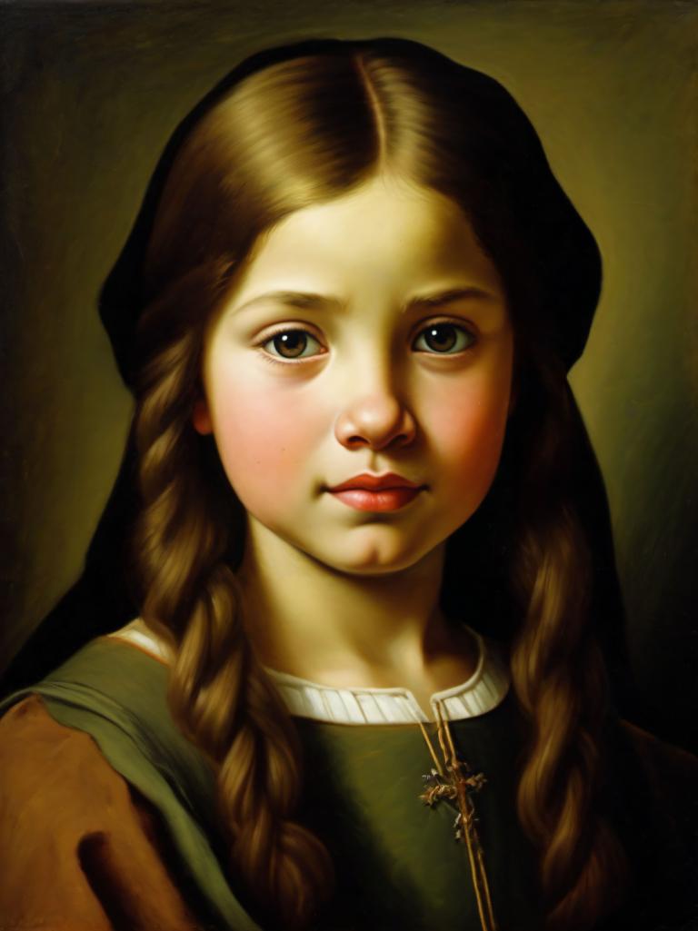 Oil Painting,Oil Painting, People, medieval european girl, portrait, 1girl, solo, realistic, brown hair