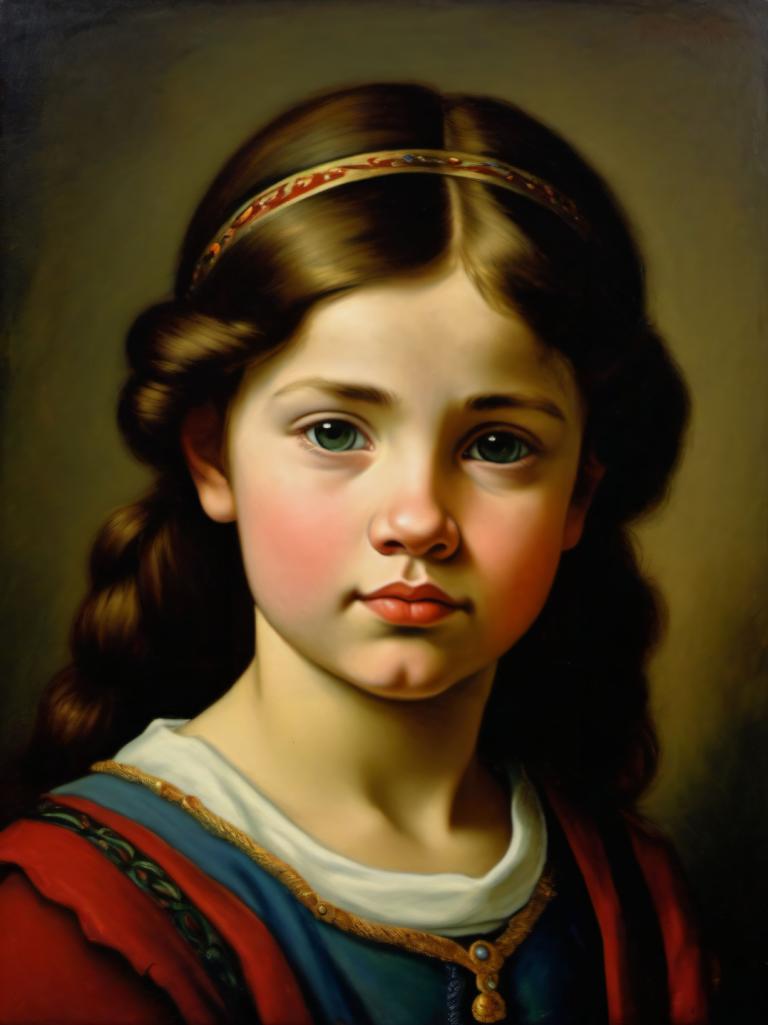 Oil Painting,Oil Painting, People, medieval european girl, portrait, 1girl, solo, realistic, brown hair