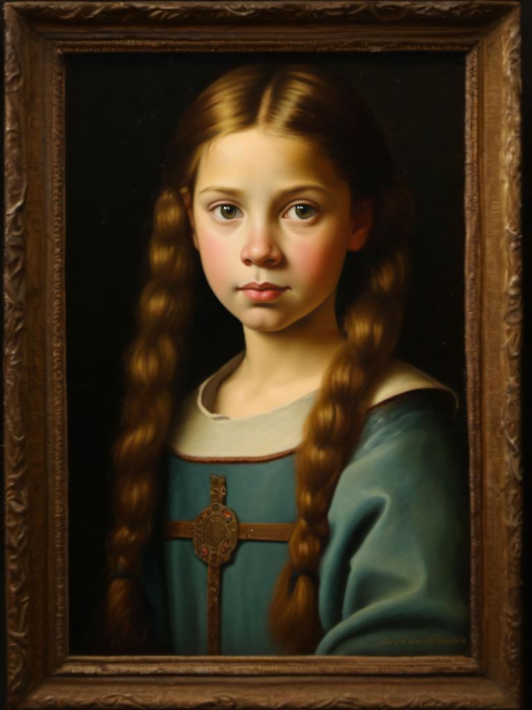 Oil Painting,Oil Painting, People, medieval european girl, portrait, 1girl, solo, braid, long hair