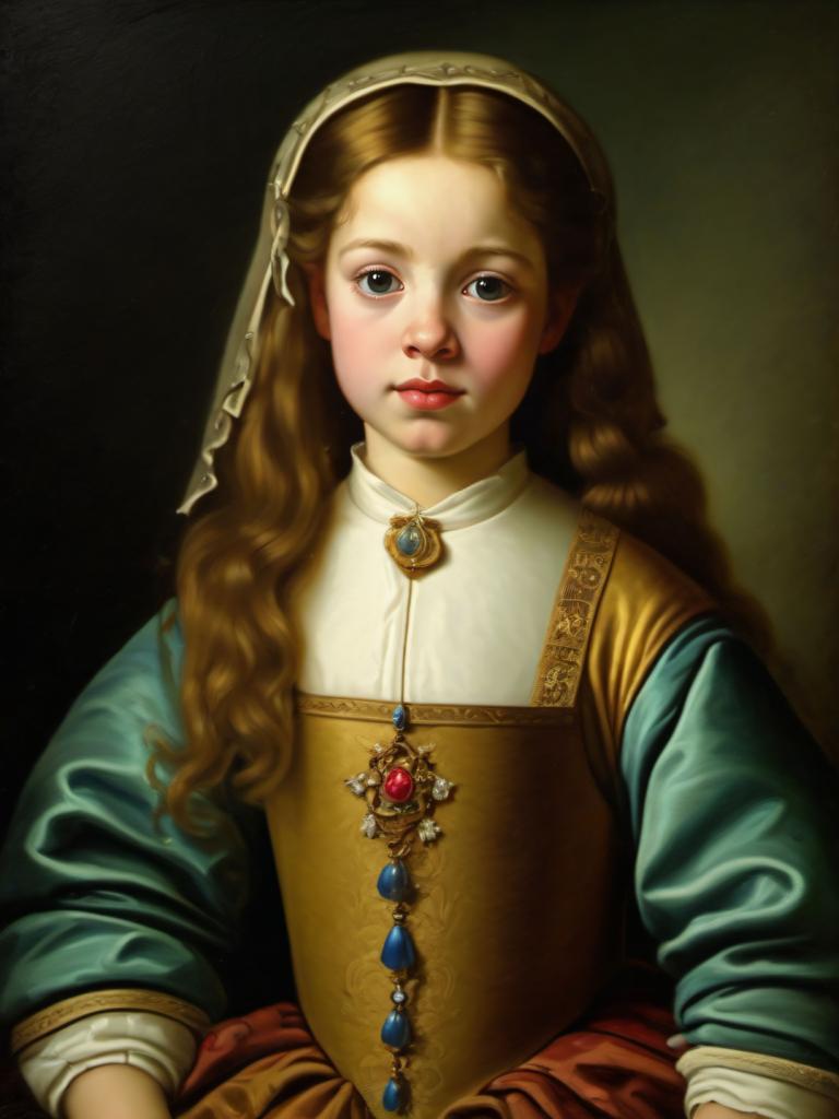 Oil Painting,Oil Painting, People, medieval european girl, portrait, 1girl, solo, long hair, jewelry