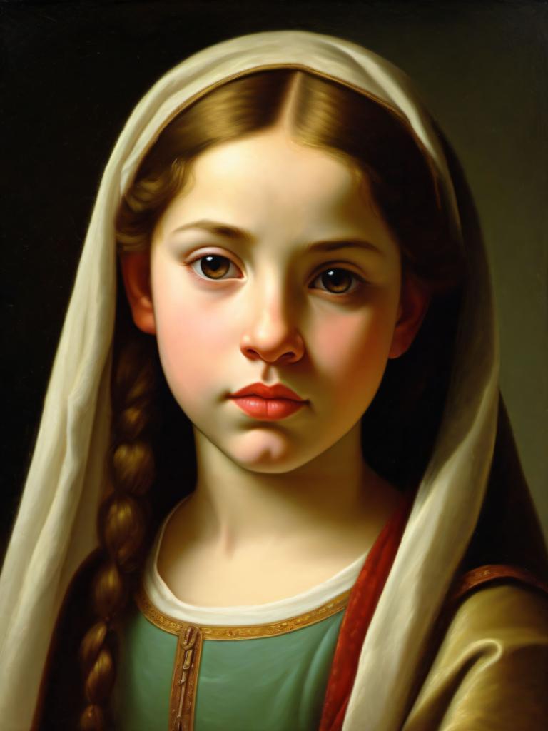 Oil Painting,Oil Painting, People, medieval european girl, portrait, 1girl, solo, braid, realistic