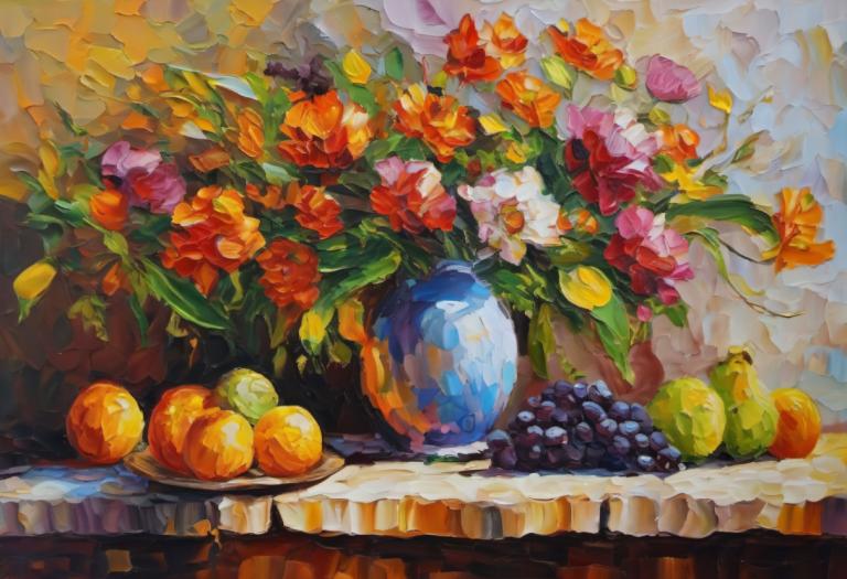 Oil Painting,Oil Painting, Still life, still life, no humans, fruit, food, flower, painting (medium)