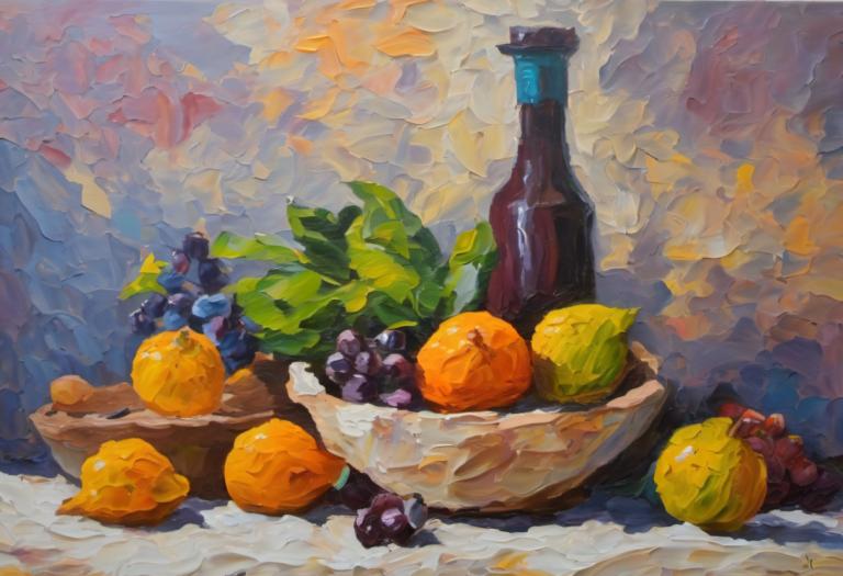 Pittura ad olio,Pittura ad olio, Natura morta, natura morta, nessun essere umano, frutta, cibo