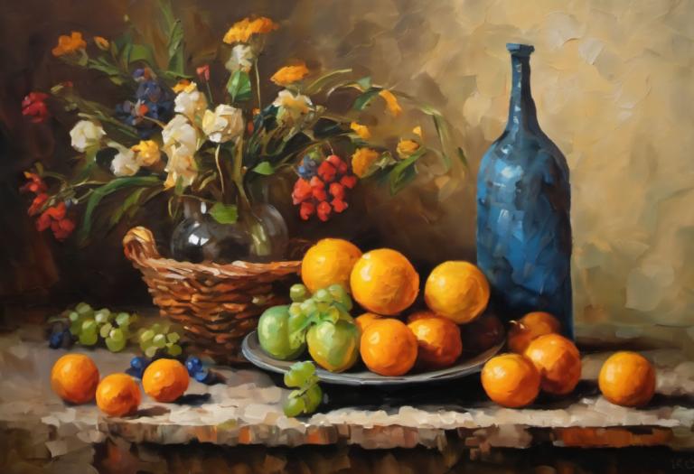 Pittura ad olio,Pittura ad olio, Natura morta, natura morta, frutta, nessun essere umano, cibo, uva