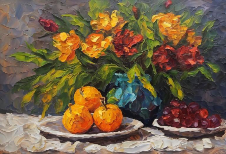 Oil Painting,Oil Painting, Still life, still life, no humans, food, food focus, fruit, leaf