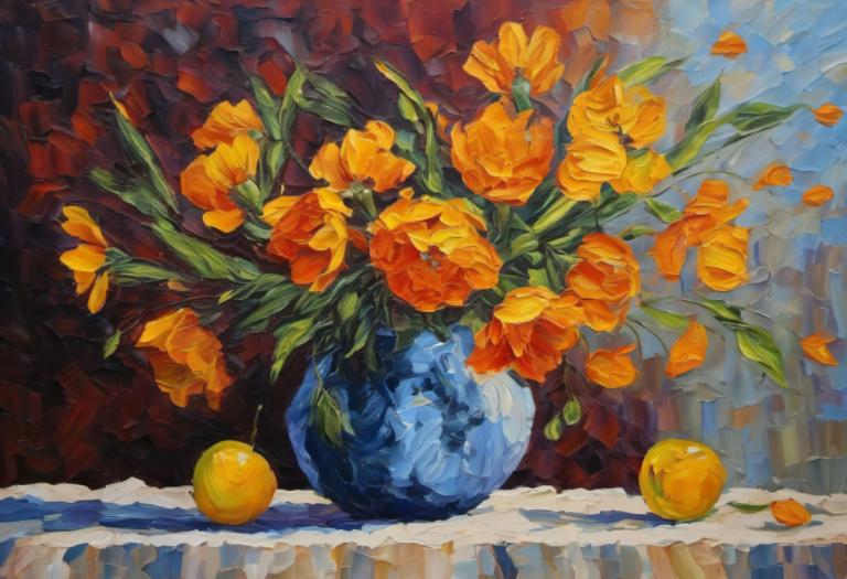 Oil Painting,Oil Painting, Still life, still life, no humans, flower, traditional media, scenery