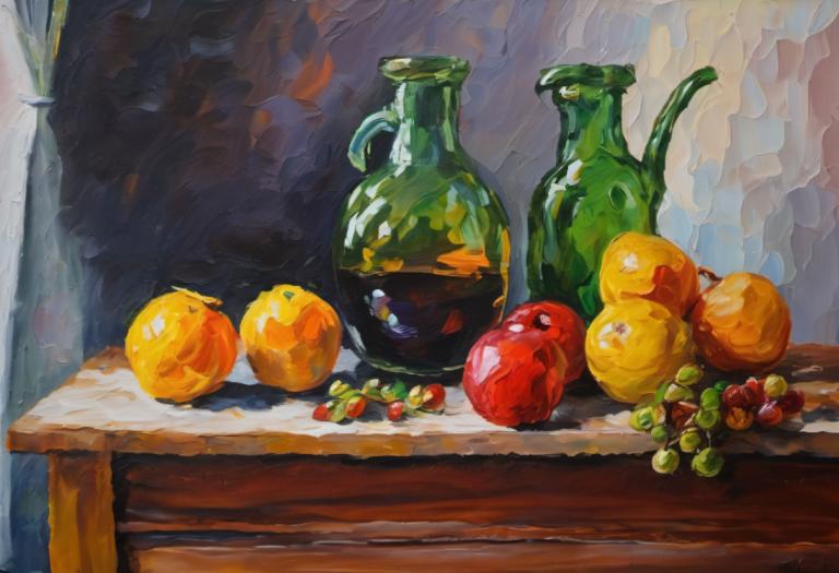 Oil Painting,Oil Painting, Still life, still life, fruit, no humans, food, indoors, pokemon (creature)