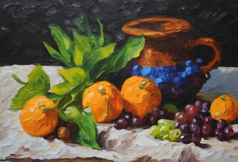 Oil Painting,Oil Painting, Still life, still life, no humans, food, fruit, food focus, still life, leaf