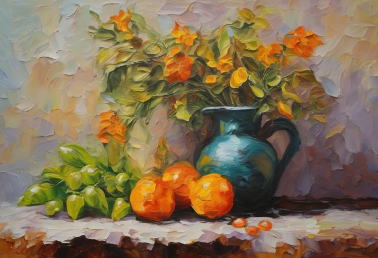 Oil Painting,Oil Painting, Still life, still life, no humans, painting (medium), fruit, leaf