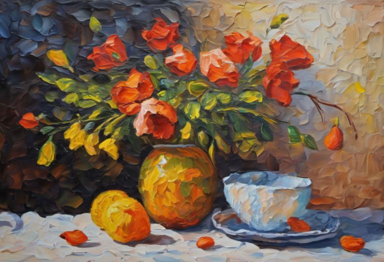 Oil Painting,Oil Painting, Still life, still life, no humans, traditional media, painting (medium), flower