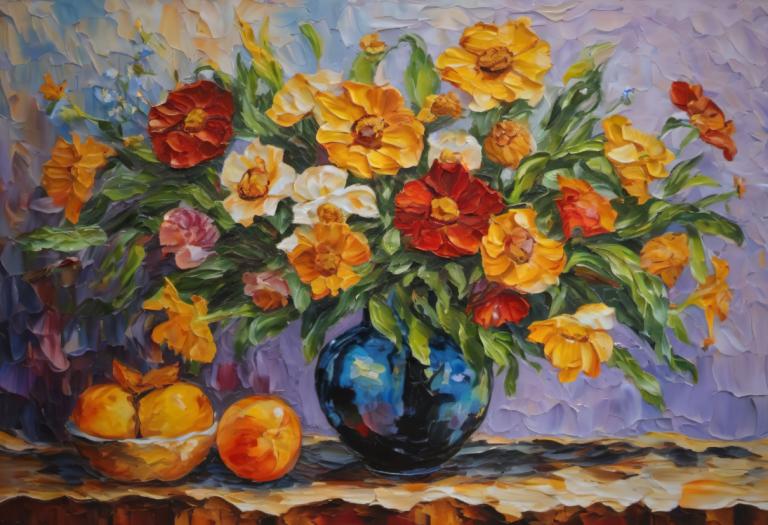 Oil Painting,Oil Painting, Still life, still life, no humans, flower, yellow flower, still life