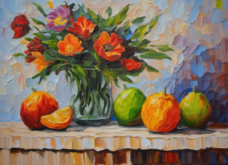 Oil Painting,Oil Painting, Still life, still life, no humans, still life, flower, fruit, food, food focus