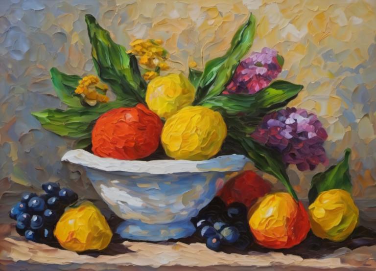 Oil Painting,Oil Painting, Still life, still life, no humans, food, fruit, still life, food focus, leaf