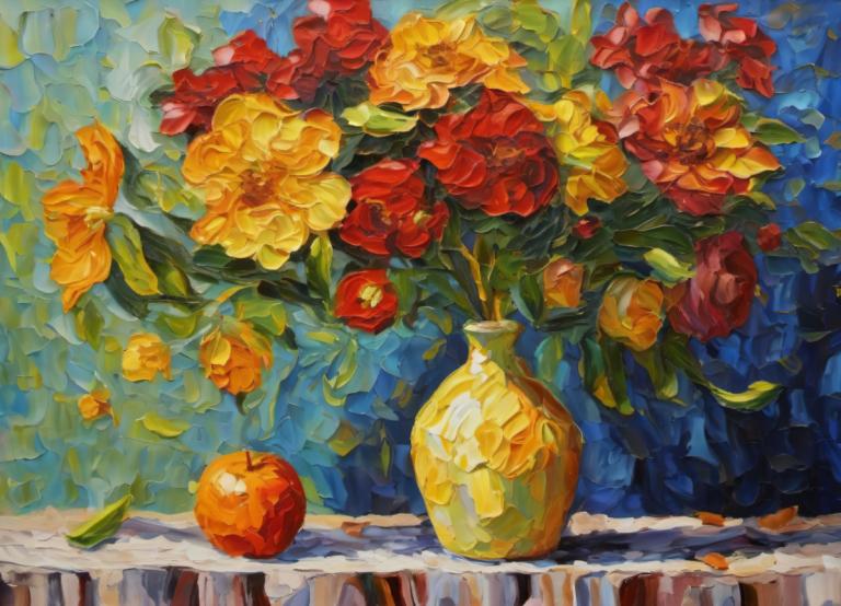 Oil Painting,Oil Painting, Still life, still life, no humans, fruit, flower, traditional media