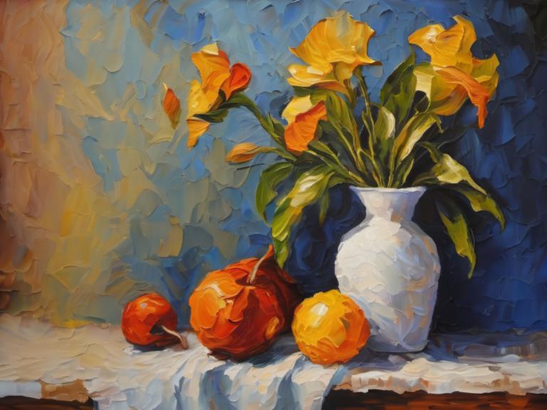 Oil Painting,Oil Painting, Still life, still life, no humans, flower, still life, fruit, food, plant