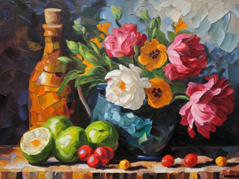 Oil Painting,Oil Painting, Still life, still life, no humans, flower, red flower, traditional media