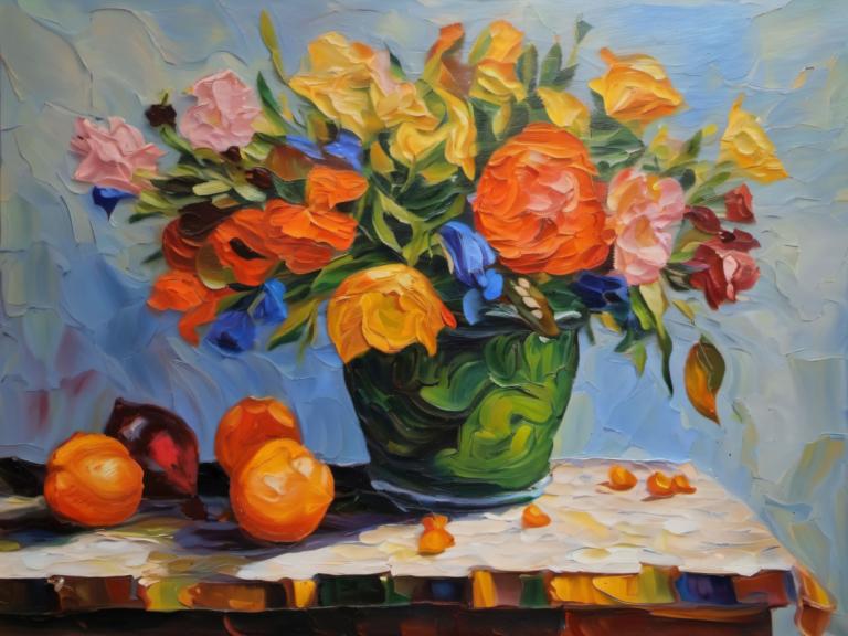 Oil Painting,Oil Painting, Still life, still life, no humans, flower, still life, orange flower