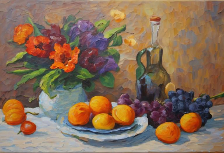 Pittura ad olio,Pittura ad olio, Natura morta, natura morta, nessun essere umano, cibo, frutta, uva