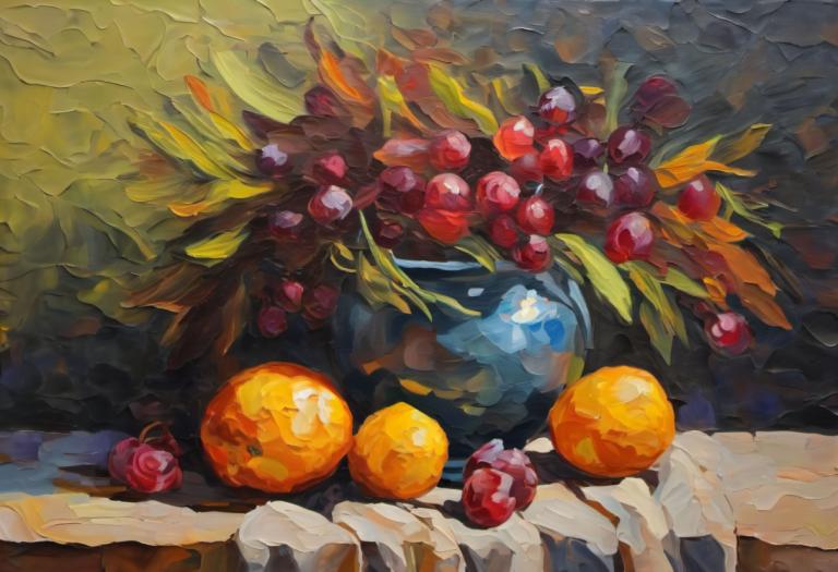 Oil Painting,Oil Painting, Still life, still life, fruit, no humans, food, pokemon (creature)