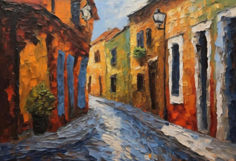 Pittura ad olio,Pittura ad olio, Città, strada, nessun essere umano, scenario, all'aperto, media tradizionali