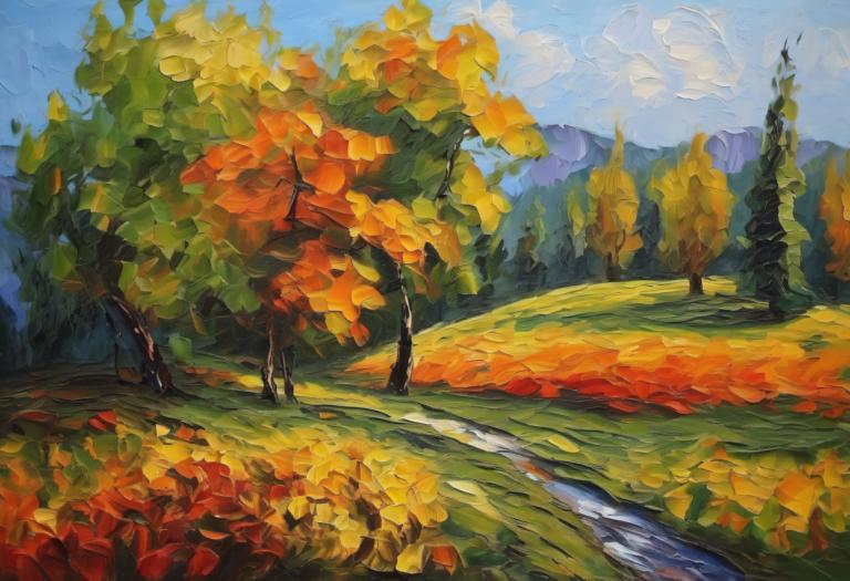 Pintura al óleo,Pintura al óleo, Naturaleza, paisaje, escenario, al aire libre, árbol, no humanos, cielo, día