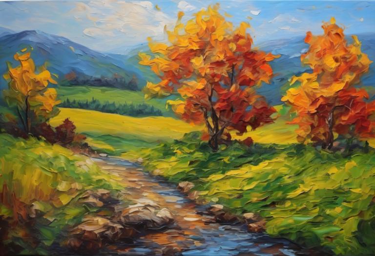 Pittura ad olio,Pittura ad olio, Natura, paesaggio, nessun essere umano, all'aperto, scenario, albero, giorno