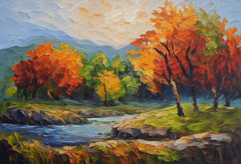 Pintura al óleo,Pintura al óleo, Naturaleza, paisaje, escenario, al aire libre, árbol