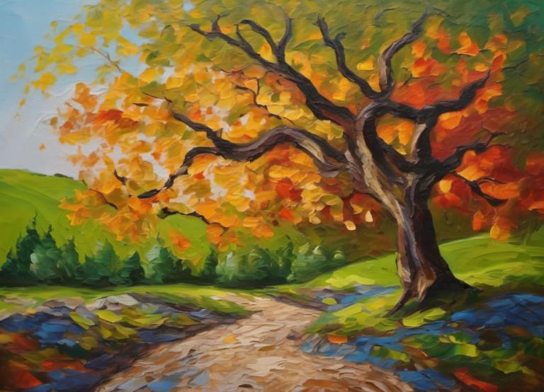 Oil Painting,Oil Painting, Nature, landscape, no humans, outdoors, scenery, tree, day, traditional media