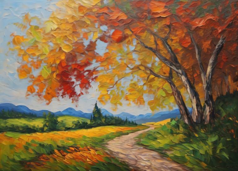 Oil Painting,Oil Painting, Nature, landscape, scenery, outdoors, no humans, tree, sky, traditional media, day