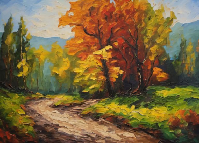 Oil Painting,Oil Painting, Nature, landscape, no humans, outdoors, scenery, tree, sky, day, nature, cloud