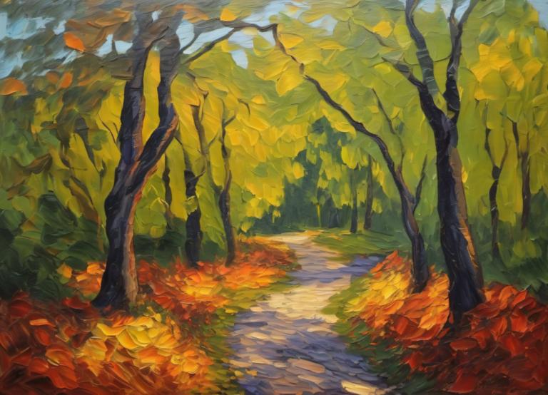 Oil Painting,Oil Painting, Nature, landscape, no humans, tree, scenery, outdoors, nature, autumn