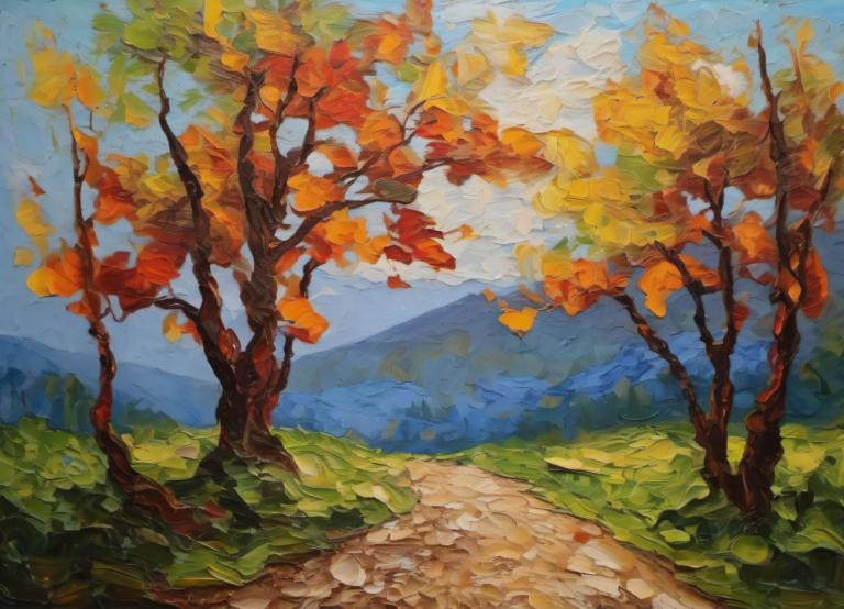 Oil Painting,Oil Painting, Nature, landscape, no humans, scenery, outdoors, tree, traditional media, sky, day