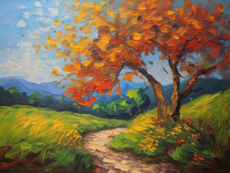 Pintura al óleo,Pintura al óleo, Naturaleza, paisaje, al aire libre, no humanos, escenario, árbol, cielo, día