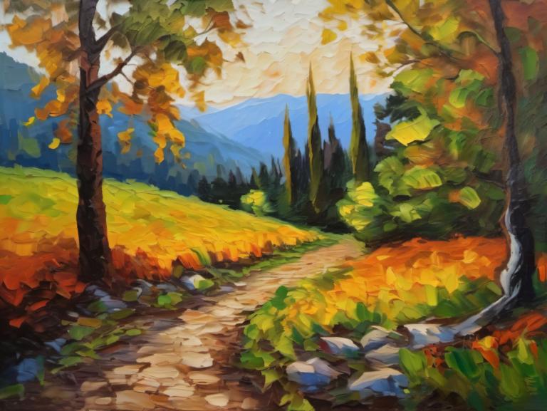 Oil Painting,Oil Painting, Nature, landscape, no humans, scenery, tree, outdoors, nature, traditional media