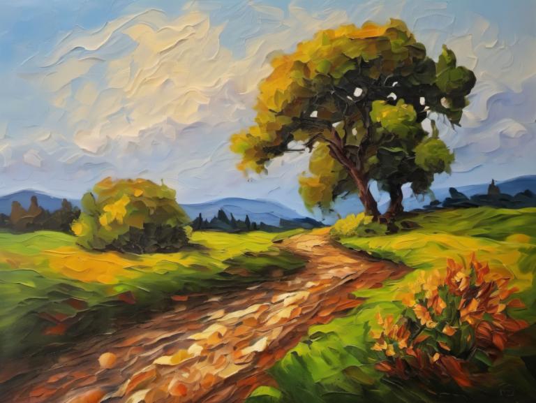 Pintura al óleo,Pintura al óleo, Naturaleza, paisaje, no humanos, escenario, árbol, al aire libre, nube