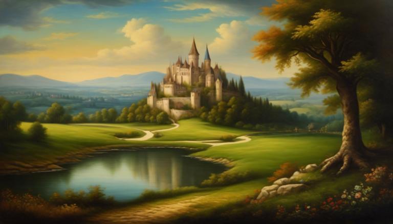 Oil Painting,Oil Painting, Nature, medieval european landscape, tree, scenery, no humans, cloud, outdoors