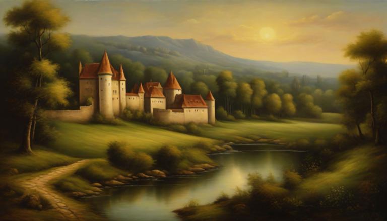 Oil Painting,Oil Painting, Nature, medieval european landscape, no humans, scenery, tree, outdoors, nature