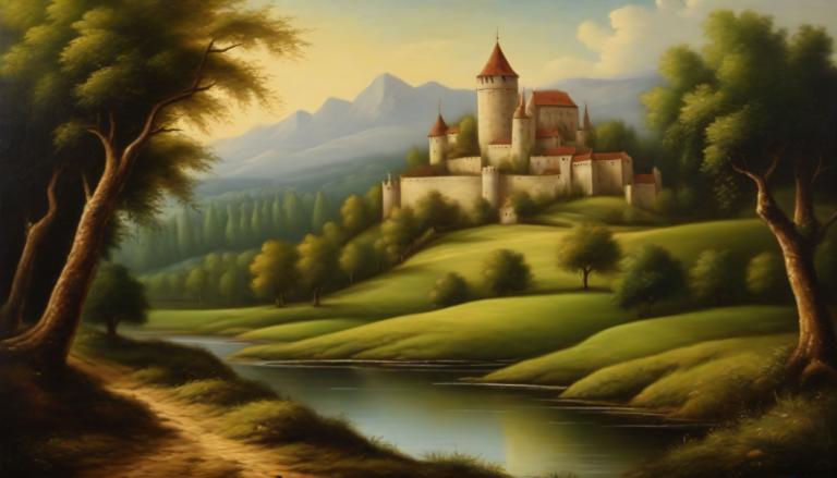 Oil Painting,Oil Painting, Nature, medieval european landscape, no humans, scenery, tree, outdoors, sky