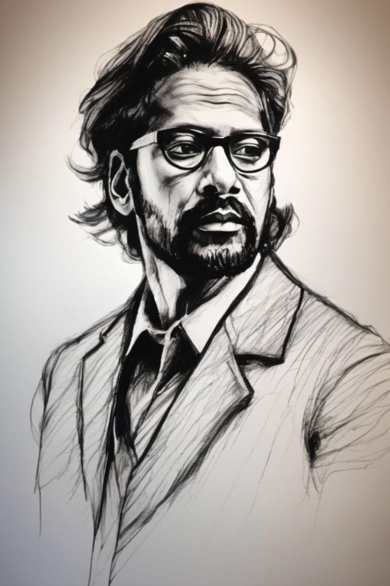 Sketch,Sketch, People, man, 1boy, male focus, solo, monochrome, facial hair, glasses, necktie, mustache