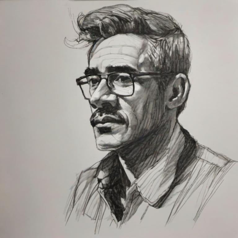 Sketch,Sketch, People, man, 1boy, monochrome, solo, male focus, glasses, greyscale, traditional media, halo