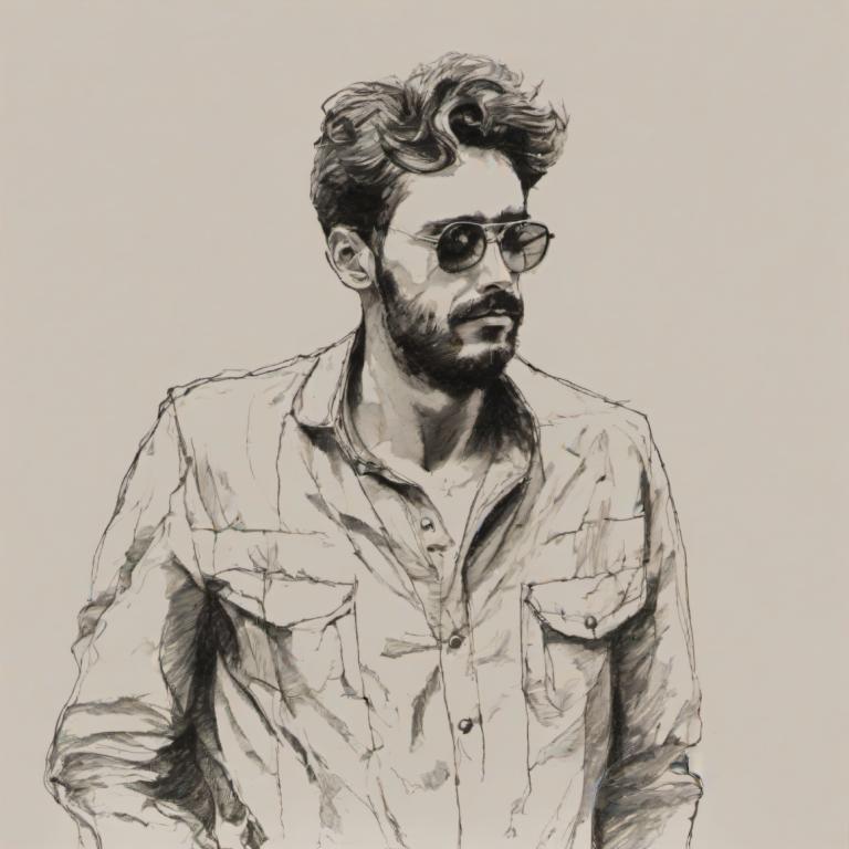 Sketch,Sketch, People, man, 1boy, male focus, solo, facial hair, monochrome, beard, sunglasses, shirt