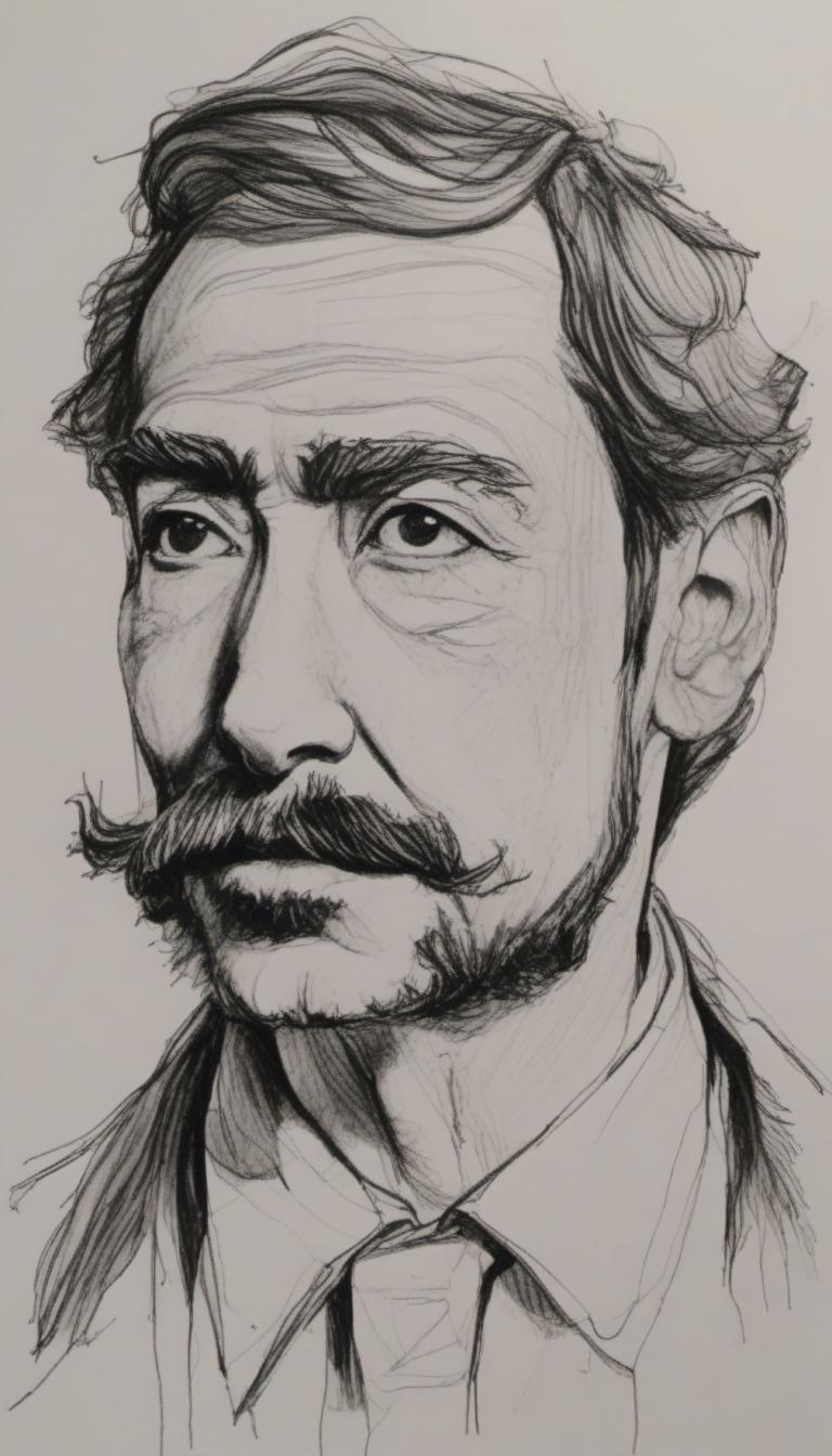 Sketch,Sketch, People, man, 1boy, monochrome, male focus, solo, facial hair, greyscale, mustache, portrait