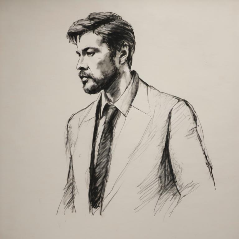 Sketch,Sketch, People, man, 1boy, solo, male focus, monochrome, necktie, greyscale, facial hair, upper body