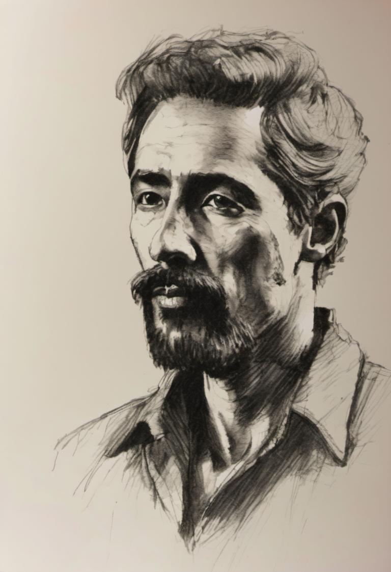 Sketch,Sketch, People, man, 1boy, solo, male focus, monochrome, facial hair, beard, mustache, portrait