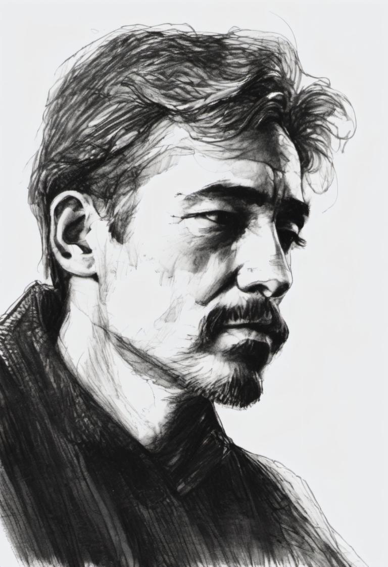 Sketch,Sketch, People, man, 1boy, male focus, solo, monochrome, greyscale, facial hair, mustache, portrait