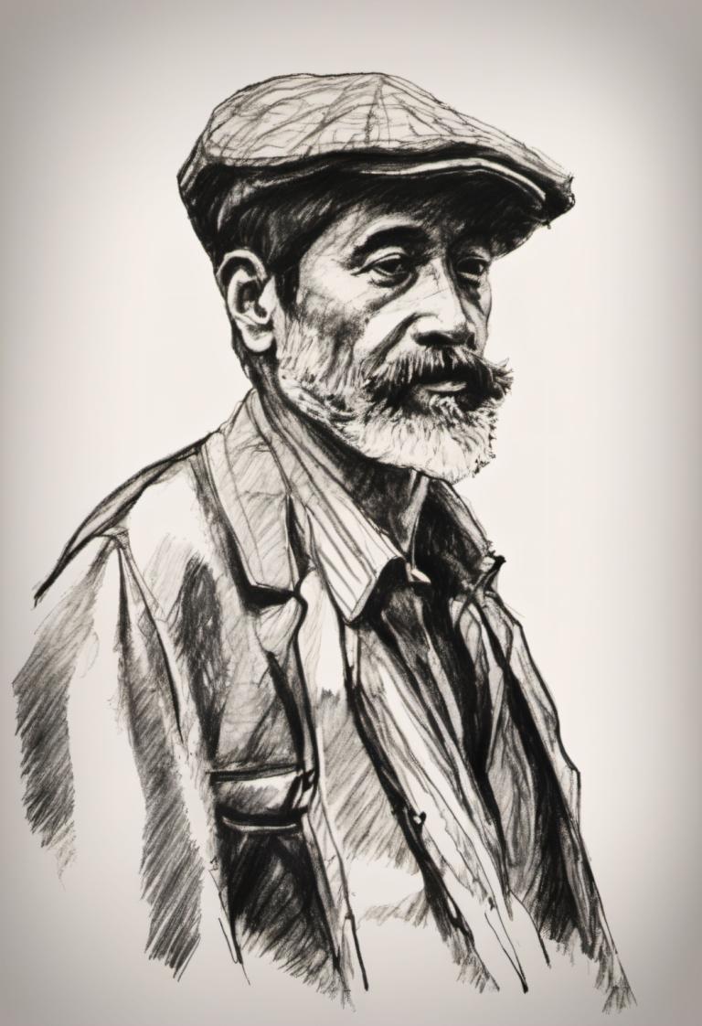 Sketch,Sketch, People, man, 1boy, monochrome, male focus, solo, hat, facial hair, greyscale, mustache